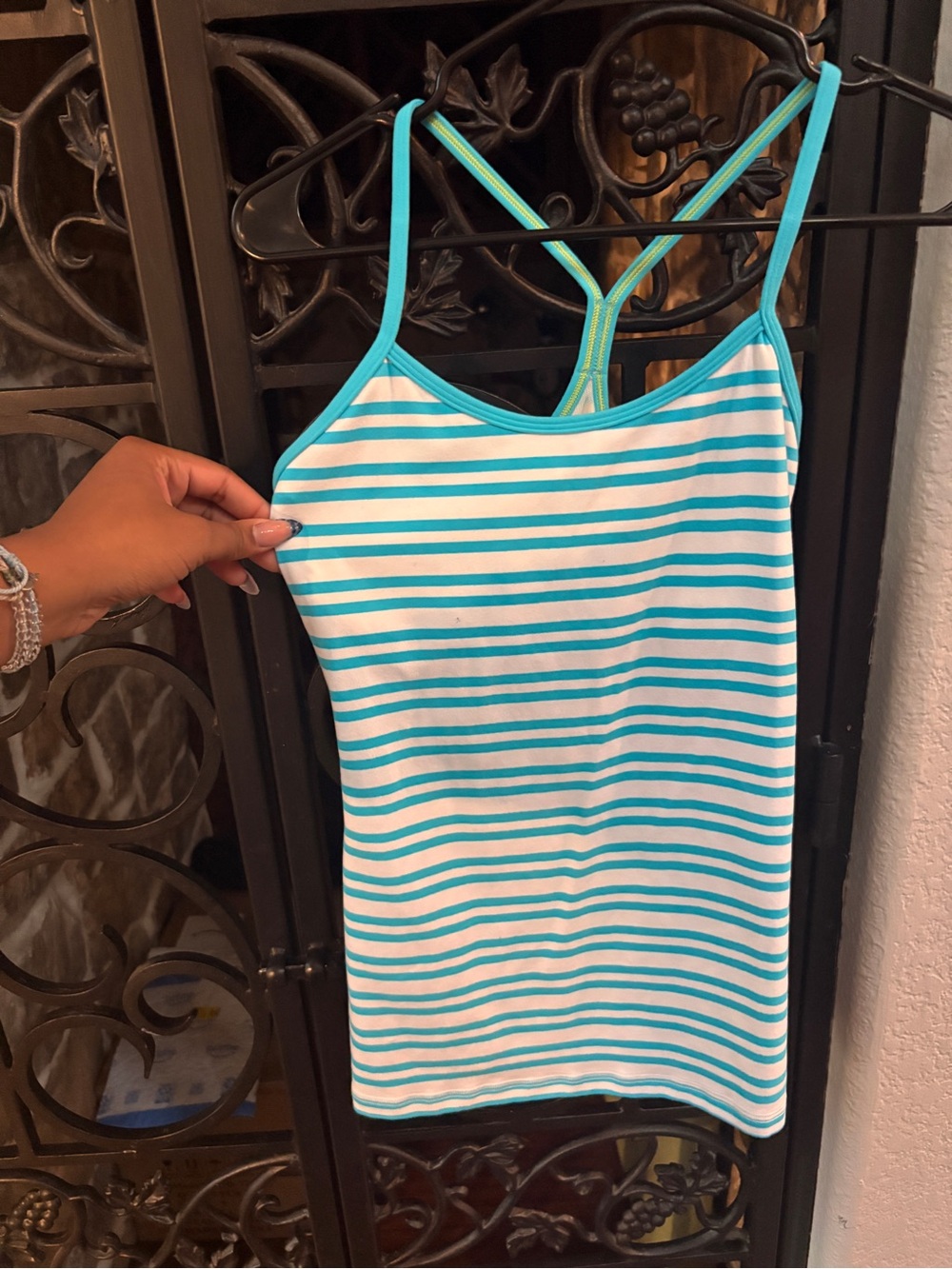 lululemon athletica Turquoise & White Striped Racerback Camisole
